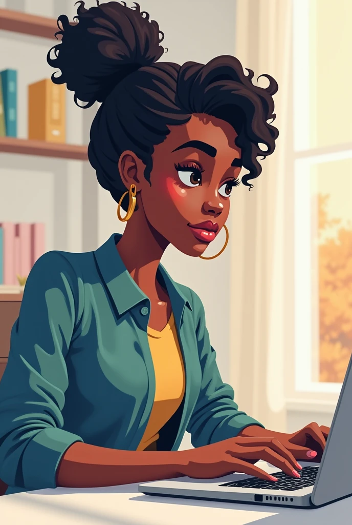 Black color women with laptop drawing