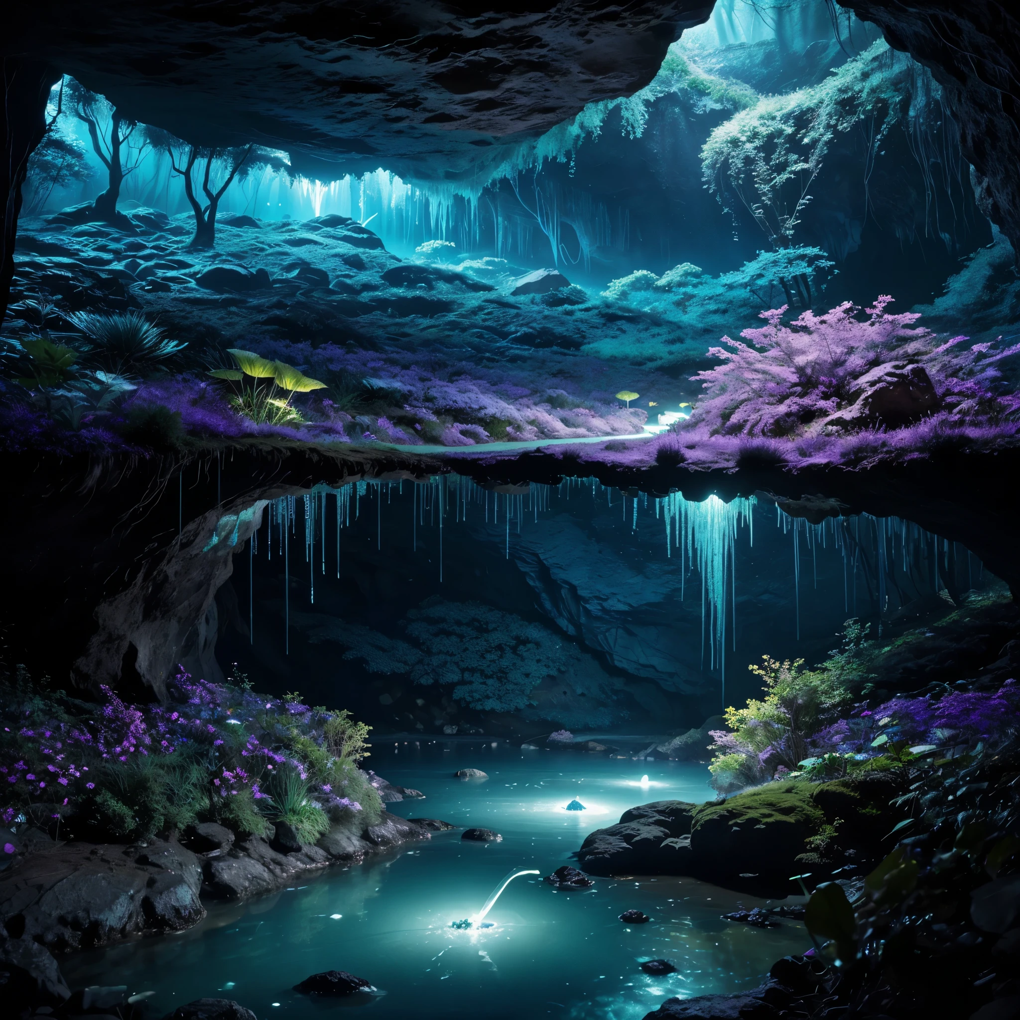Here’s a fresh concept:

**Prompt:**
"Depict a hidden, bioluminescent cave system beneath a serene forest. The cave's walls are covered in glowing, crystal-like formations and phosphorescent fungi that cast an otherworldly light. A clear, subterranean river flows through the cave, its water sparkling with tiny luminescent organisms. Stalactites and stalagmites of various colors and shapes create a dramatic landscape, while rare, mystical creatures such as luminescent dragons and ethereal faeries flutter around. The cave's entrance is partially obscured by dense foliage and vines, with moonlight filtering through the trees to illuminate the scene. The color palette should include deep blues, purples, and greens, with vibrant highlights to enhance the cave's magical ambiance."

**Instructions for SeaArt AI:**

1. **Model Selection:**
   - **Fantasy Cave Mix**: For combining natural cave features with magical, bioluminescent elements.
   - **LoRA**: Enhance the glowing crystals, fungi, and mystical creatures.

2. **Style and Lighting:**
   - **Mystical Bioluminescence**: Emphasize the glow of crystals and fungi, with soft, diffused light reflecting off the water.
   - **Moonlit Ambiance**: Incorporate subtle moonlight effects to blend with the cave's natural glow.

3. **Image Refinement:**
   - Generate multiple variations to find the best balance of detail and magical light.
   - Use the **Canvas** tool for precise adjustments, especially for the cave's texture and the glowing elements.
   - Apply **Swift AI tools** to enhance textures and increase image resolution.

4. **Color Palette:**
   - Deep blues and purples for the cave walls and water.
   - Vibrant greens and soft glows for the bioluminescent features and mystical creatures.

5. **Post-Processing:**
   - Use **Advanced Repair** to ensure detailed edges and enhance the glow effects.
   - Light color grading can unify the scene and highlight the magical atmosphere.

**Strategic Points:**
- **Bioluminescent Fea