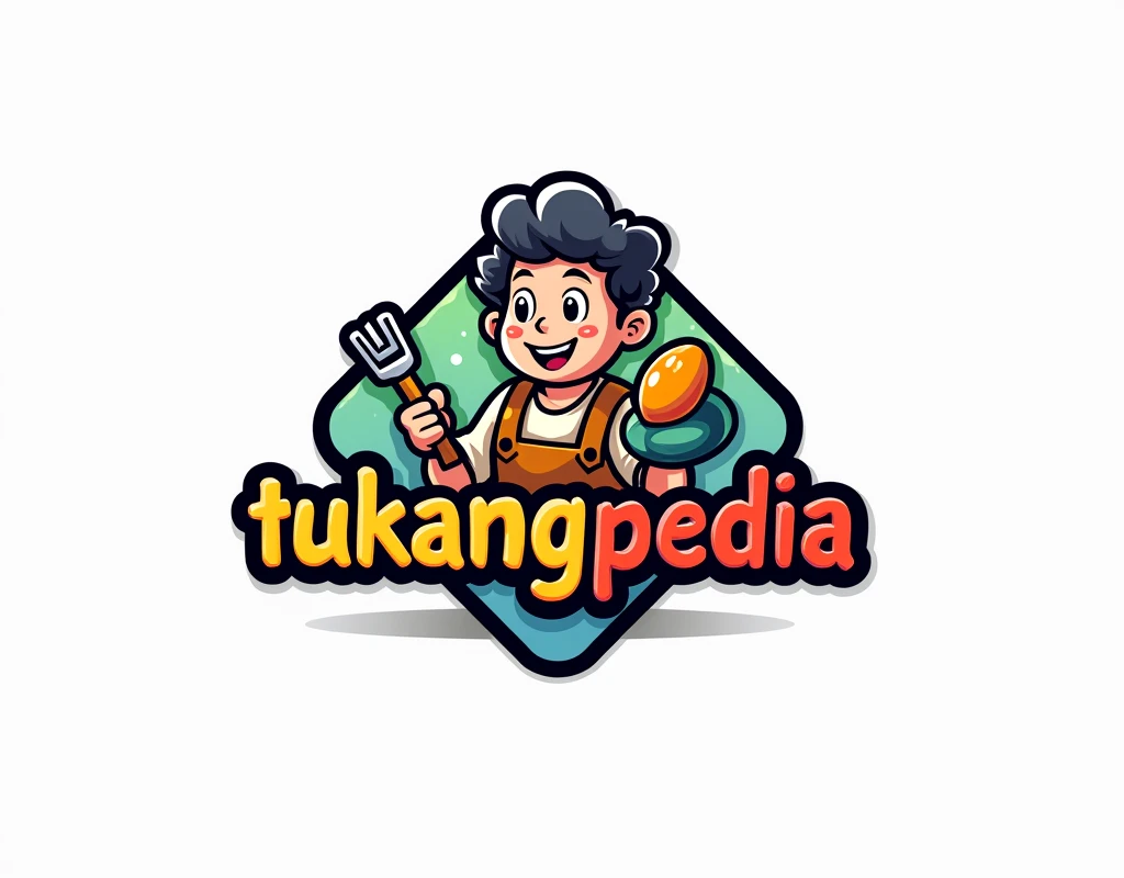 logo 'Tukang Pedia', 3D, Colorfull, Border Black, background white