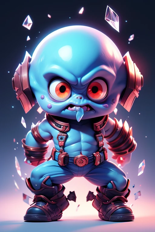 Create a monster image, a small, big-headed, baby monster.. The body is transparent and can be seen through. The image is sharp and detailed., with beautiful colors.. With arms, leg, eyes, mouth, พื้นหลังสีlegว