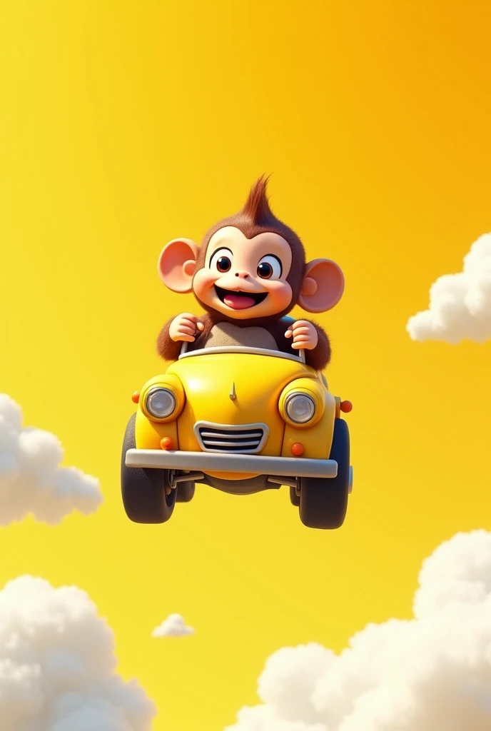 ey driver a car in sky. With yellow colour background