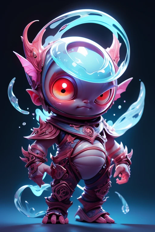 Create a monster image, a small, big-headed, baby monster.. The body is transparent and can be seen through. The image is sharp and detailed., with beautiful colors.. With arms, leg, eyes, mouth, พื้นหลังสีlegว