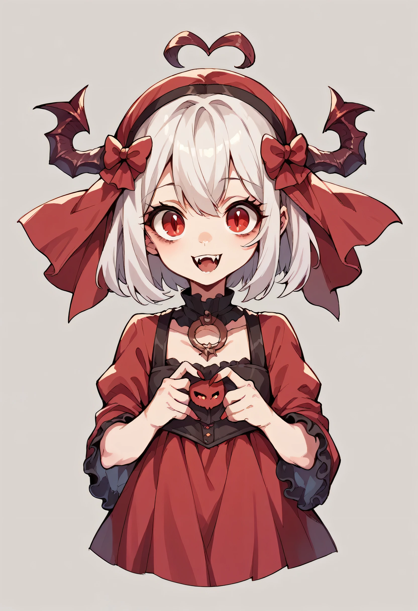 Cute short vampire girl with red eyes and long whitehair