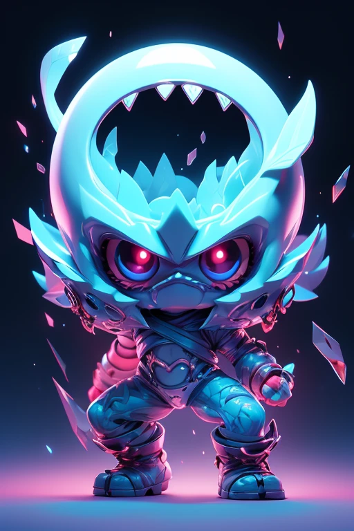 Create a monster image, a small, big-headed, baby monster.. The body is transparent and can be seen through. The image is sharp and detailed., with beautiful colors.. With arms, leg, eyes, mouth, พื้นหลังสีlegว