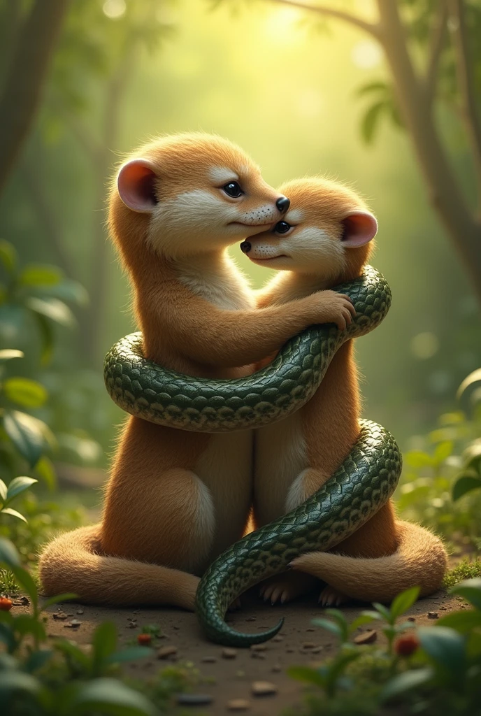 Mangoose and snake hug