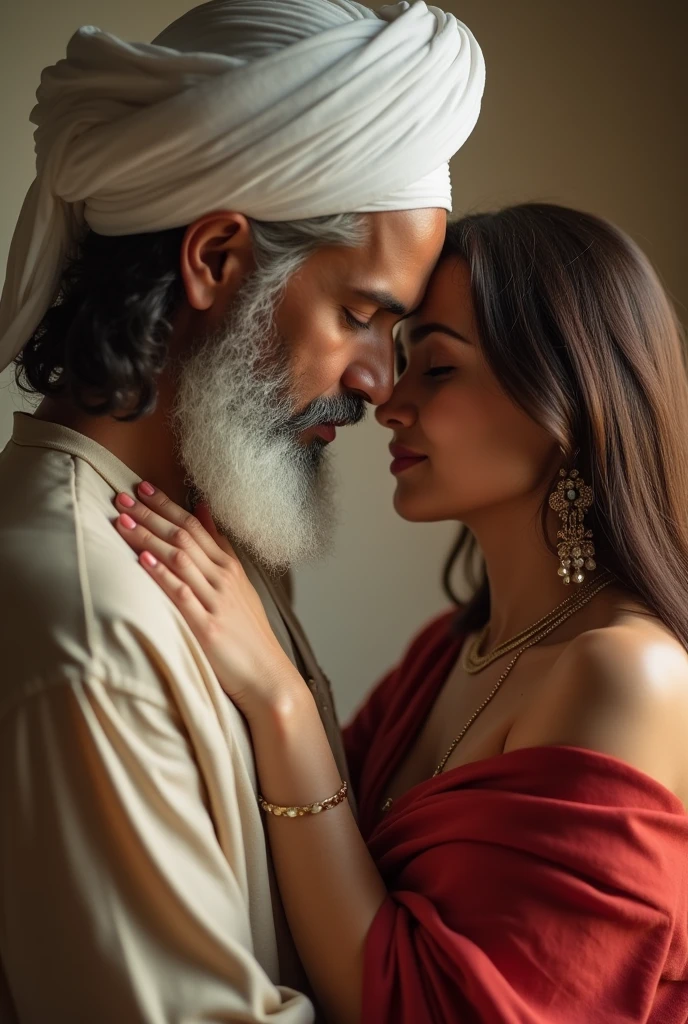 A muslim man in white beard and in muslim cap doing sex with Hindu young woman