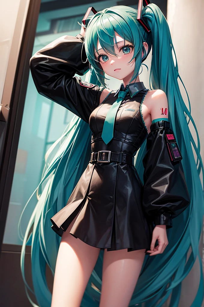 1 girl, hatsune miku, cowboy shot,