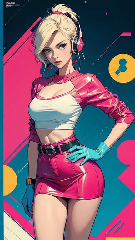 a female scientis holding a flask, her breasts are growing