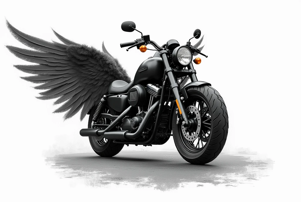 charcoal painted, motorcycle wheel with wings, white background, nedokonalé tahy, ruční kresba, odřené
