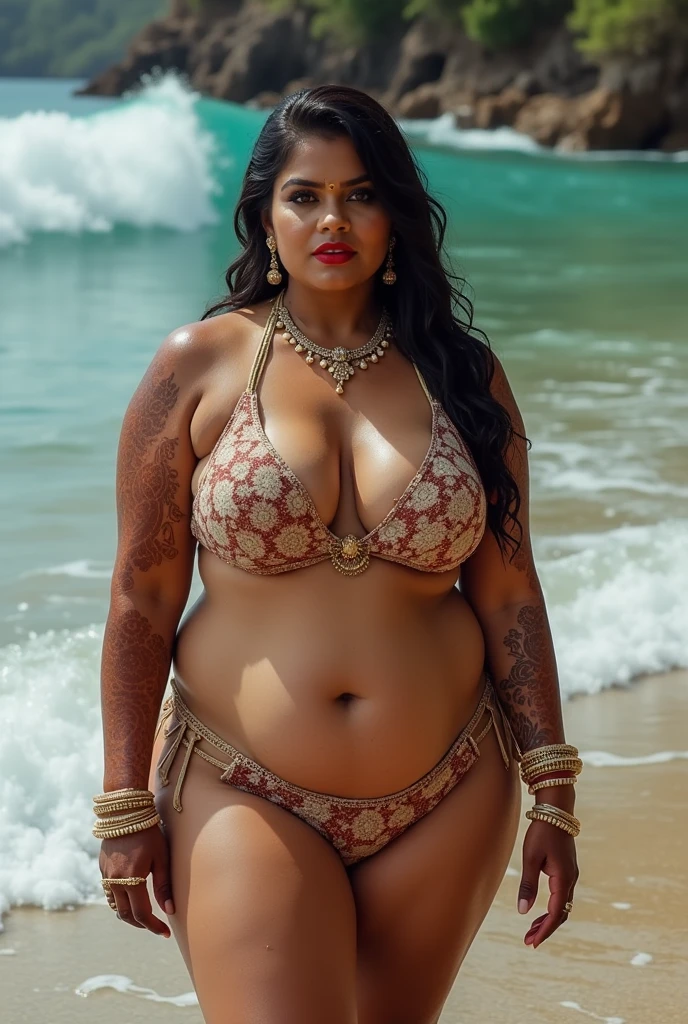 Wet body, 4 BRIDE, Wet CURVY FIT PAWG MARRIED INDIAN BRIDE, full body picture , BBW Wet curvy, wet Desi Bhabhi showing her big ass in sexy sexy thong pattern bikini and showing cleavage and in nose ring, many bangles in hands,earings, necklace ,lipstick ,navel,Indian, Chubby, showing her curves in sea water, sea waves , rocks, Group of lesbian women, henna mehndi, newly married
