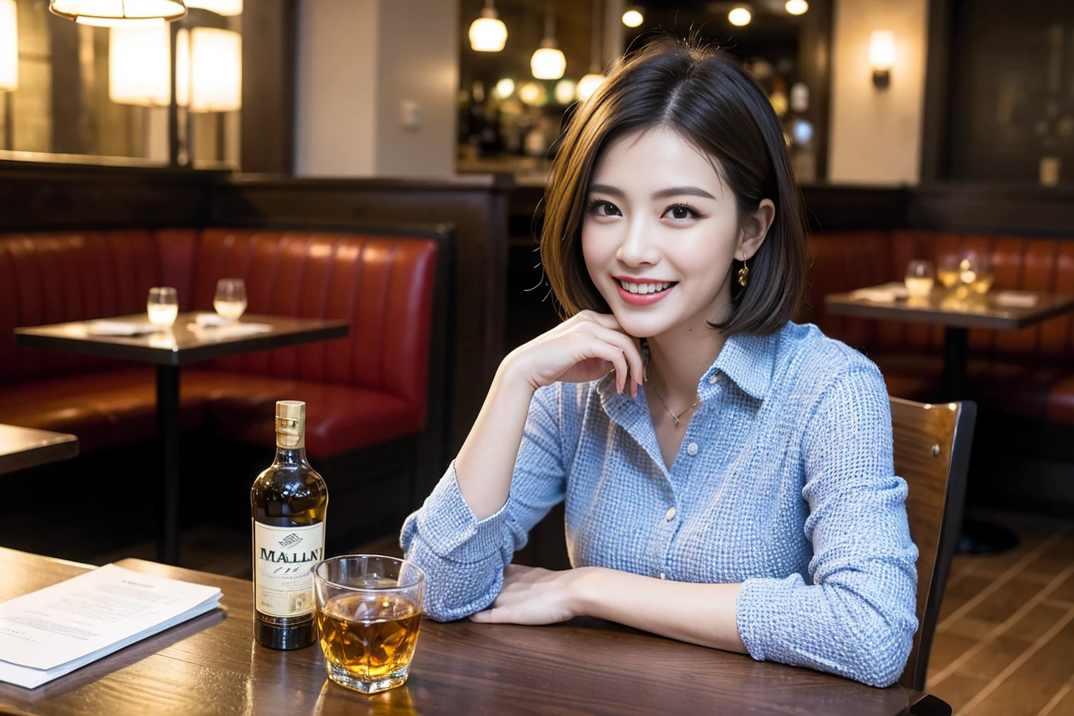 ((Highest quality、8k、masterpiece:1.3))、Whiskey bottles、The Macallan、Joni Black、Old Parr、whiskey、Suntory、Nikka、Slim Couple、modelカップル、(Realistic, Intricate details:1.2), full-course dinner、Whiskey bottle and glass on the table、Single Malt、scotch、Rocks glass、Shot Glass、On the rock、Scotland、Amazing view of the sunset sky and clouds、A bright smile、short hair,Bright Face、 (Age 37), 3,Two beauties、Brown Hair、Shortcuts、Long sleeve shirt、dress、restaurant, Nova Frog Style, actress, model, Upper Body, 