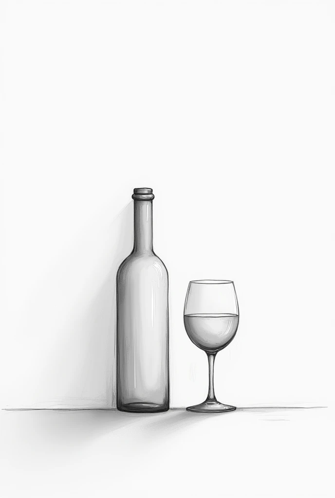 wine bottle and glass fading black and white line drawing