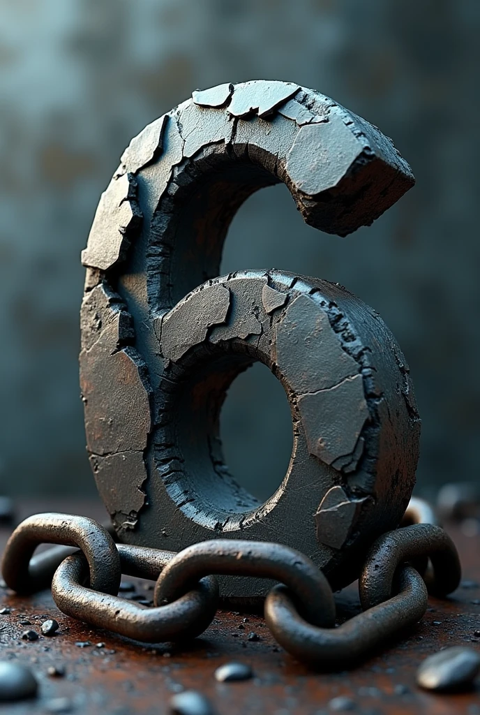 The number six (6) in 3d broken and detached chain crushed
