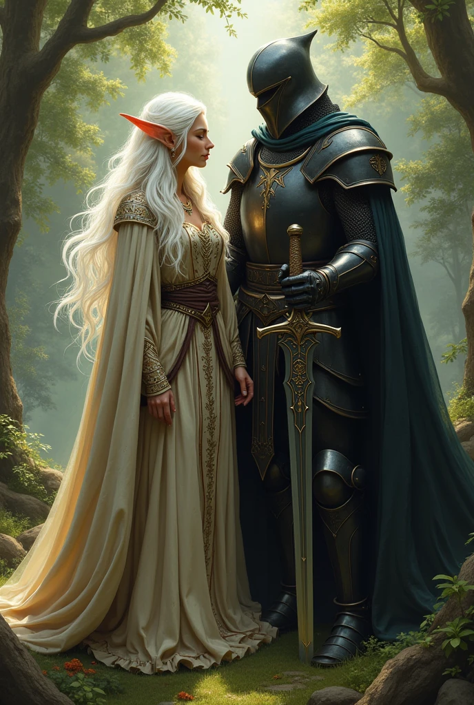 White-haired elf druid and human dark knight, Friends