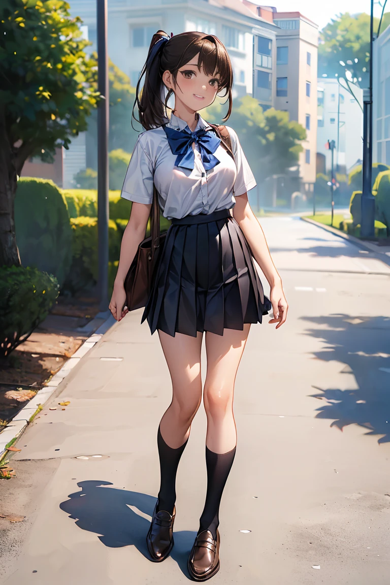 (masterpiece:1.2, highest quality), (realistic, photorealistic:1.4), beautiful illustrations,
looking at the viewer, whole body, Front view:0.6,
1 girl, Japanese, high School girl, ((medium hair:1.5)), blown hair, bangs, hair between eyes, big breasts:0.8,
beautiful hair, beautiful face, beautiful and detailed eyes, beautiful clavicle, (slightly thicker body:1.3), beautiful breasts, beautiful thighs, beautiful feet, beautiful fingers,
(beautiful scenery), , School,
((Short sleeve shirt with collar, white shirt, , Grey plaid pleated skirt, Blue plaid bow tie)), white panties,
(Are standing, , lift the skirt, Grab the hem of the skirt, put your hand on your chest, hand between legs),
blush, ,