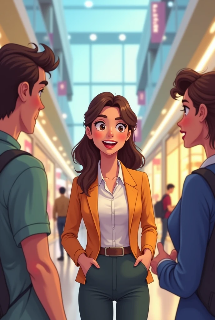 Saleslady girl talking 2d
The background is mall