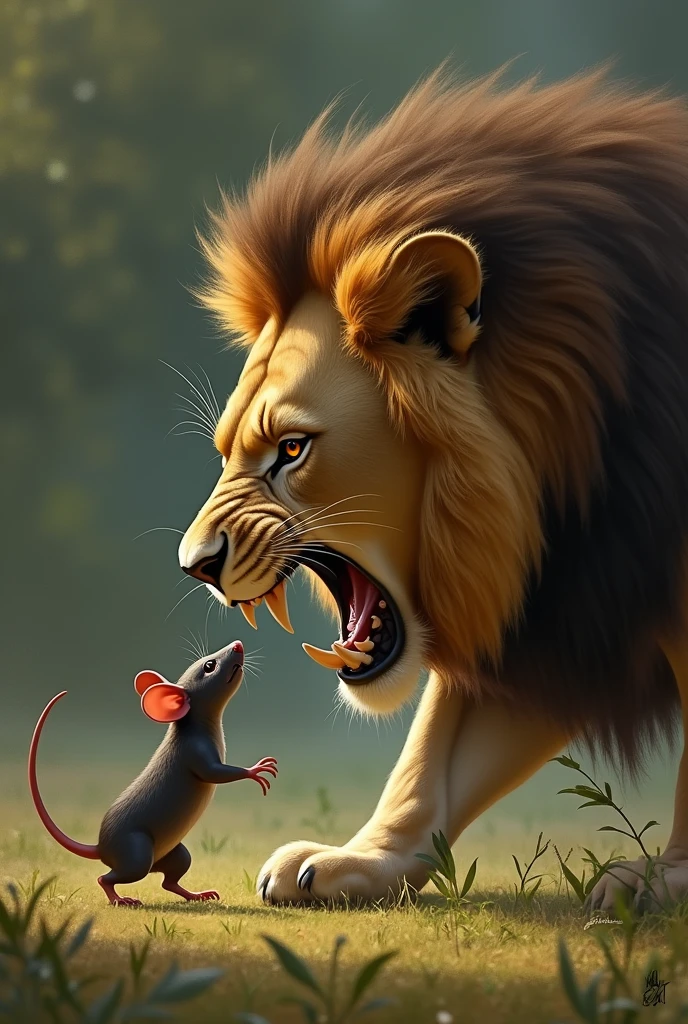Rat kissing to the lion and lion bitt reat while he kiss