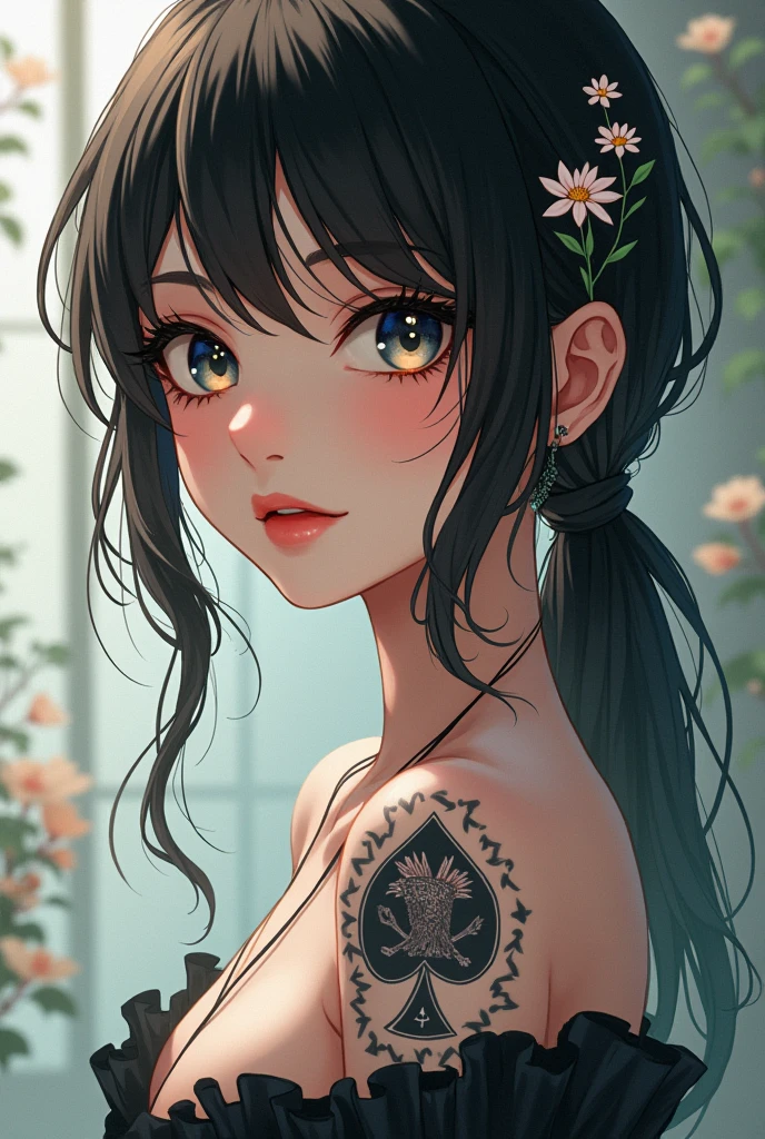 Anime girl with queen spade tatto bbc