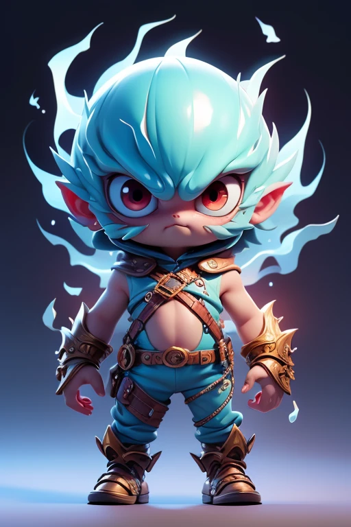 Create a monster image, a small, big-headed, baby monster.. The body is transparent and can be seen through. The image is sharp and detailed., with beautiful colors.. With arms, leg, eyes, mouth, พื้นหลังสีlegว