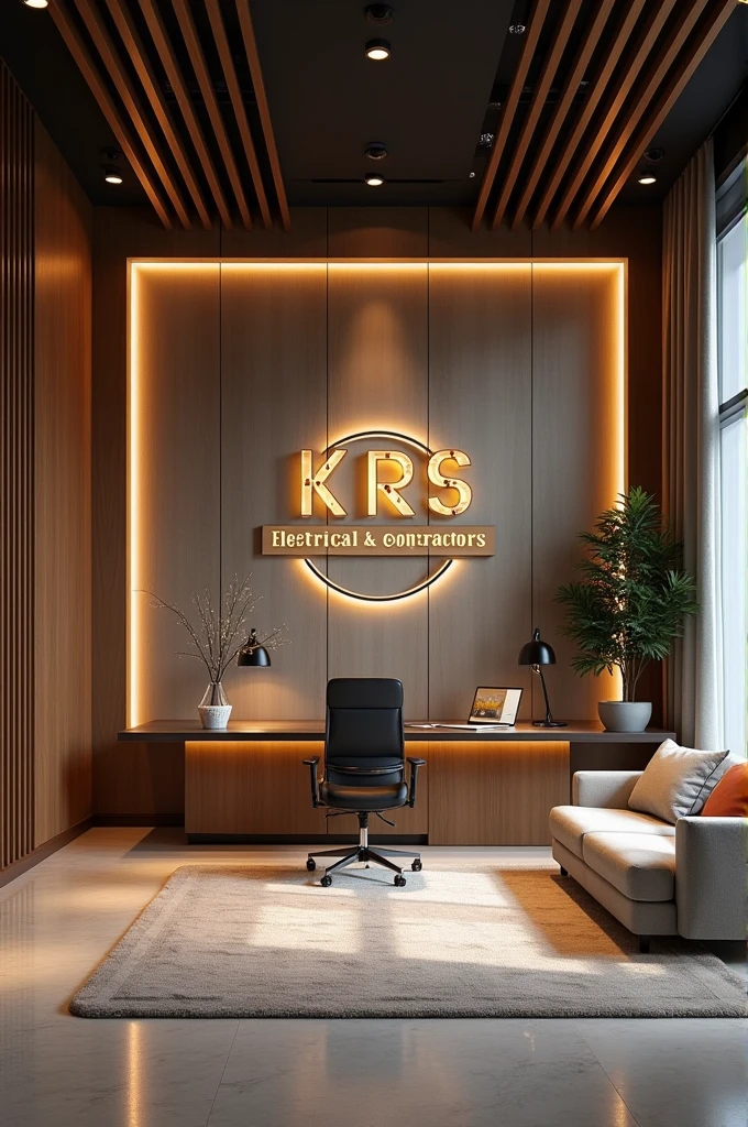A unique luxurious office fpr electrical engineer and on one wall KRS Electrical & Contractors