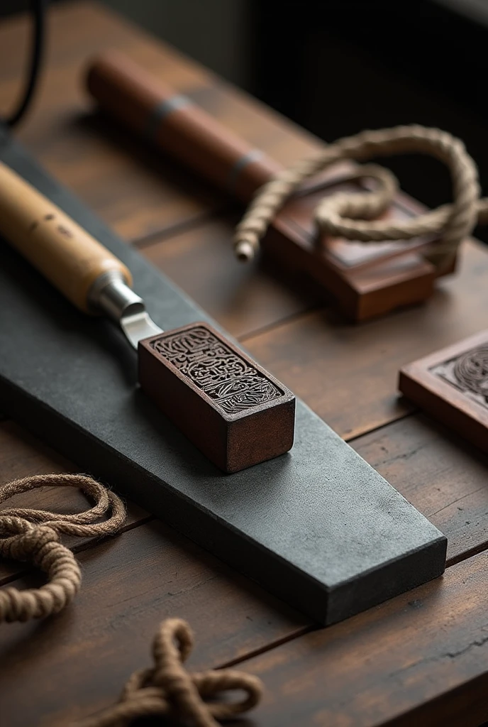Ancient Chinese seal carving knife,Long iron block,Seal carving tools,There is a knife,There is a rope tied to it, lasso tool,