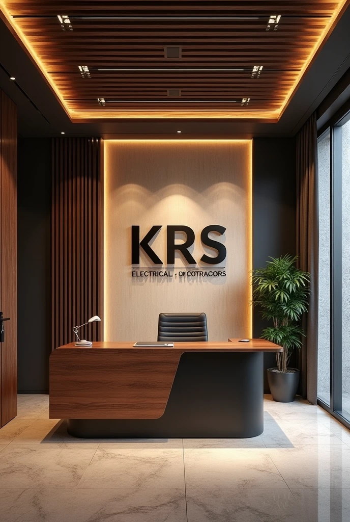 A unique luxurious office fpr electrical engineer and on one wall KRS Electrical & Contractors