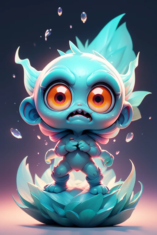 Create a monster image, a small, big-headed, baby monster.. The body is transparent and can be seen through. The image is sharp and detailed., with beautiful colors.. With arms, leg, eyes, mouth, พื้นหลังสีlegว
