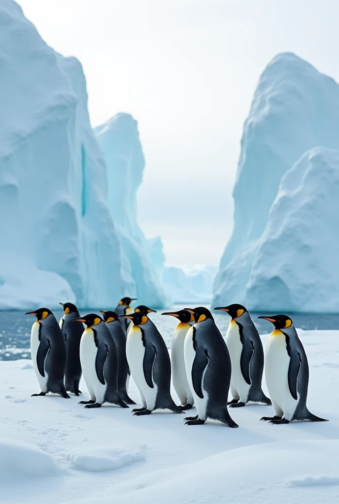 Antarctica 20 adelie penguin 
realistic photo backside photo with iceberg background 