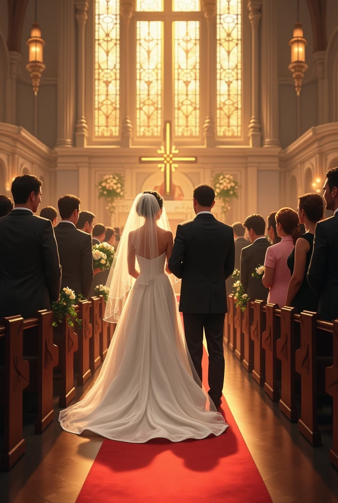  man and women 
Getting married in church 