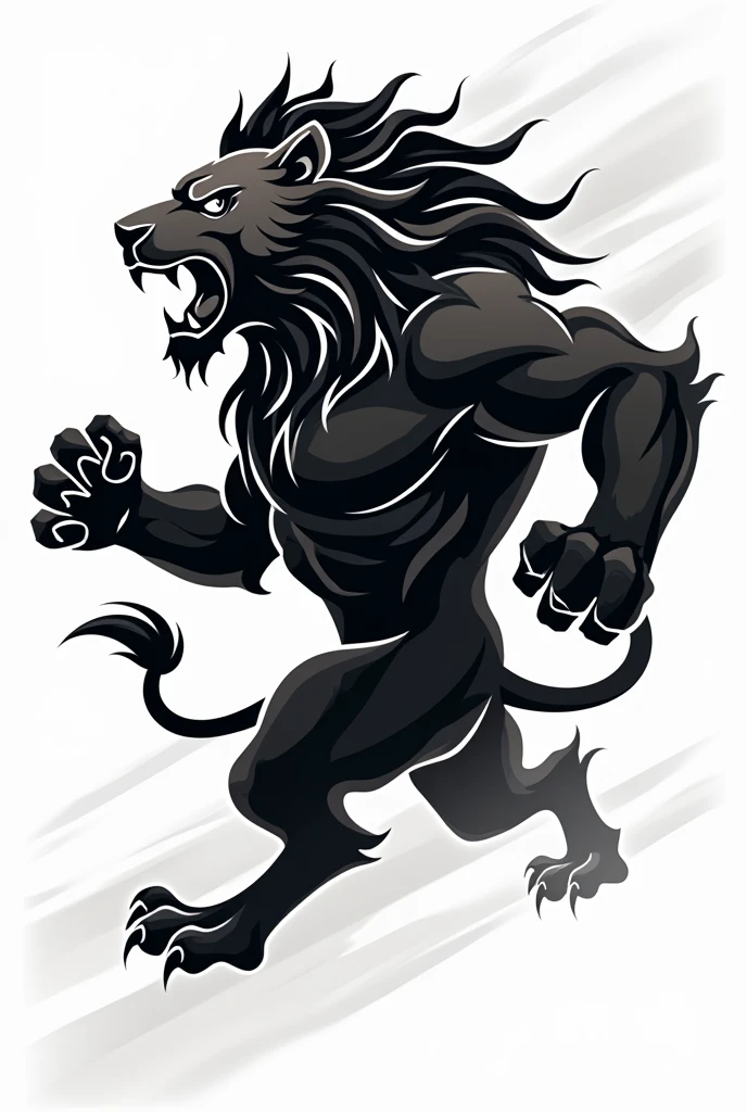Create a monochrome vector logo in the style of the Puma brand logo but with a lion attacking.