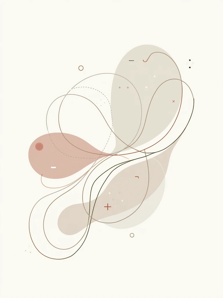 A minimalist abstract design for a t-shirt, featuring fluid, intersecting lines that create organic shapes and forms. The lines flow gracefully across the design, with subtle gradients and curves that suggest movement and balance. Hints of geometric patterns are woven into the composition, adding structure without overpowering the organic elements. The overall design is clean and harmonious, with a focus on the interplay between the flowing lines and the negative space. No background, only the abstract shapes and lines should be visible, perfect for a modern and sophisticated t-shirt design.
