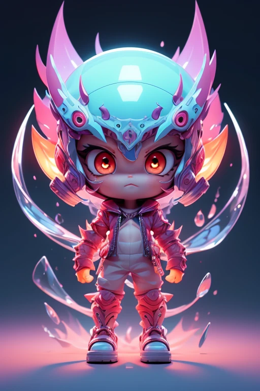Create a monster image, a small, big-headed, monster.. The body is transparent and can be seen through. The image is sharp and detailed., with beautiful colors.. With arms, leg, eyes, mouth, พื้นหลังสีlegว
