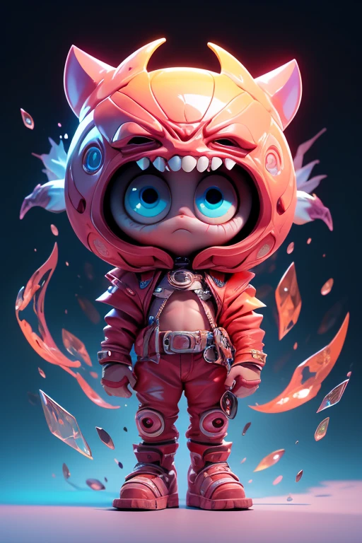 Create a monster image, a small, big-headed, baby monster.. The body is transparent and can be seen through. The image is sharp and detailed., with beautiful colors.. With arms, leg, eyes, mouth, พื้นหลังสีlegว