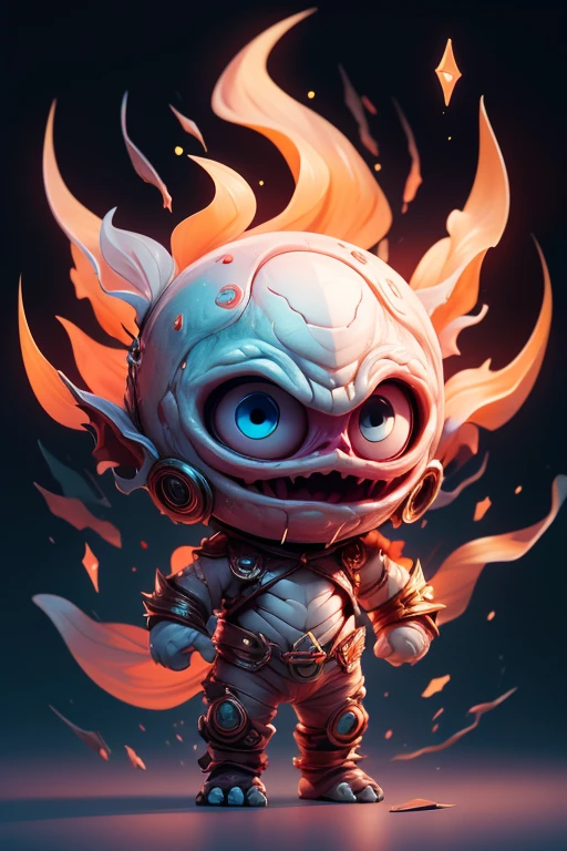 Create a monster image, a small, big-headed, monster.. The body is transparent and can be seen through. The image is sharp and detailed., with beautiful colors.. With arms, leg, eyes, mouth, พื้นหลังสีlegว