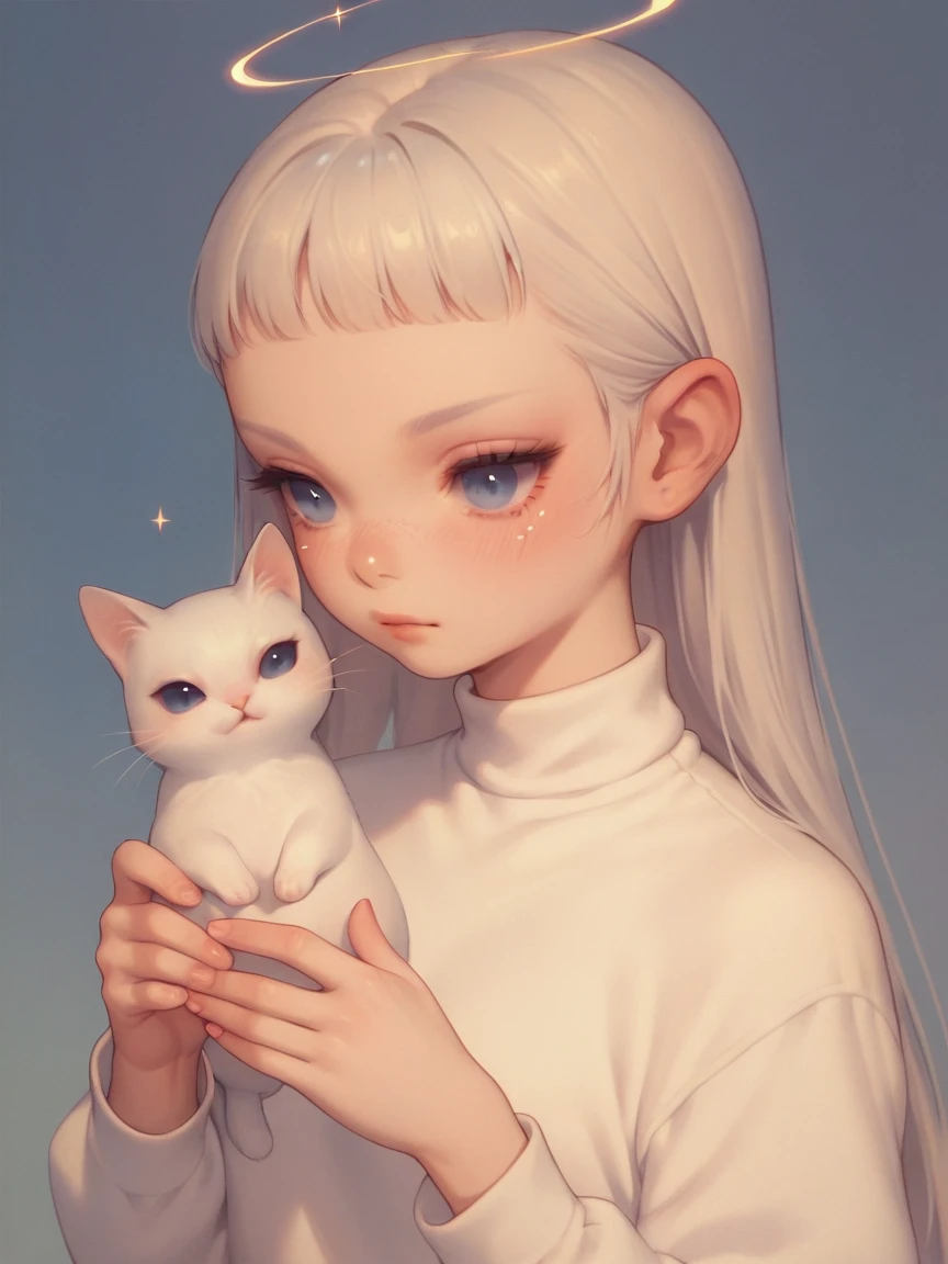 score_9, score_8_up, score_7_up, score_6_up, score_5_up, score_4_up,   p3tr4, 1girl holding white cat