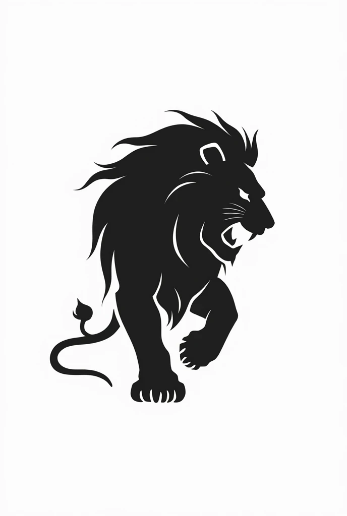 Create a simplified monochrome vector logo in the style of the Puma brand logo but featuring an attacking lion in a natural position.