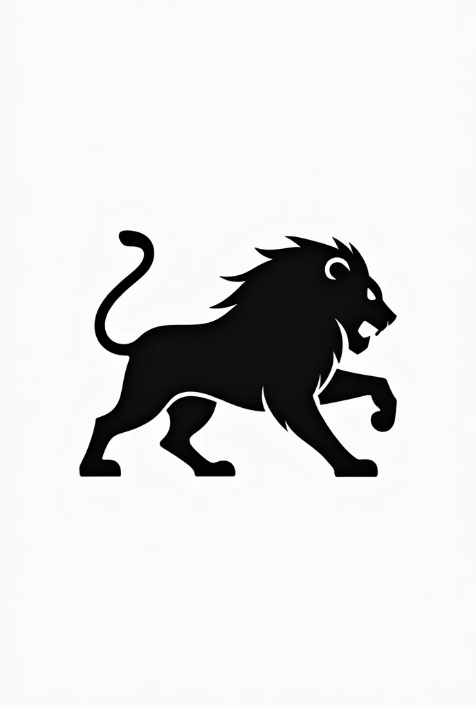 Create a simplified monochrome vector logo in the style of the Puma brand logo but featuring an attacking lion in a natural position.