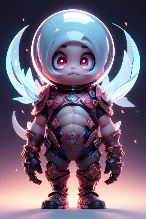 Create a monster image, a small, big-headed, baby monster.. The body is transparent and can be seen through. The image is sharp and detailed., with beautiful colors.. With arms, leg, eyes, mouth, พื้นหลังสีlegว