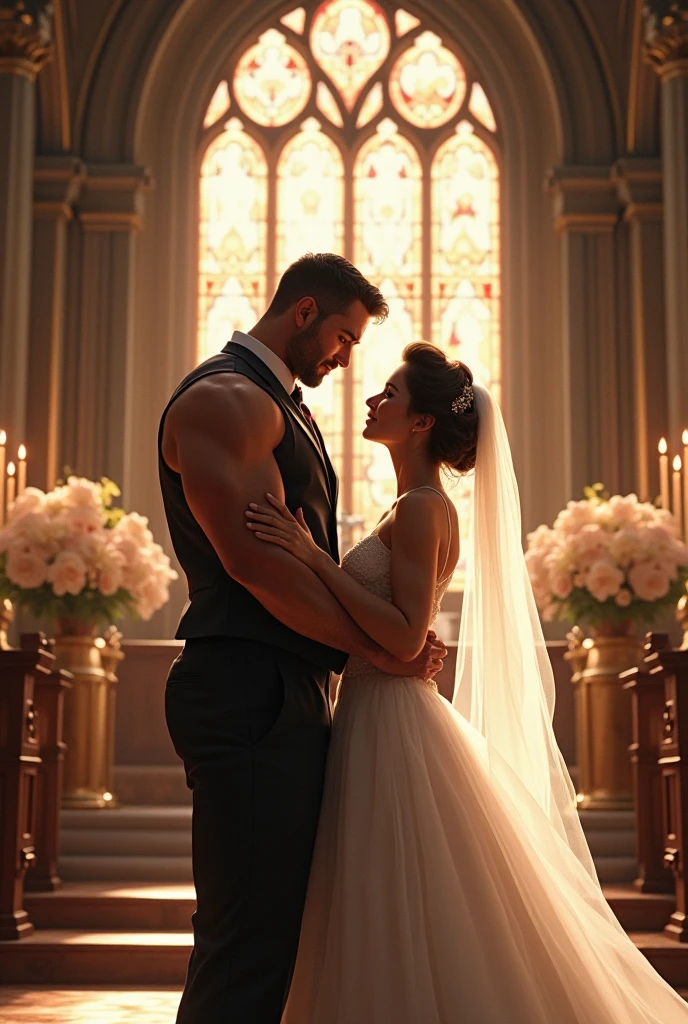 man and women
Getting married in church
Groom must be tall and musclar