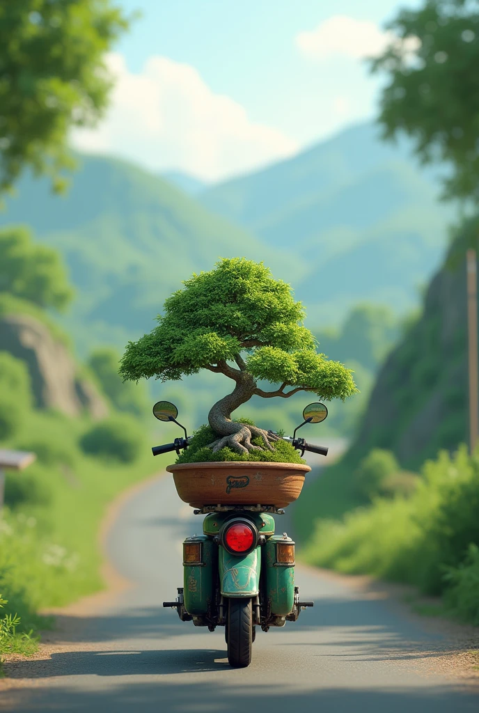 Cub motorbike carrying bonsai pots