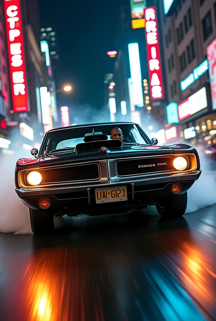 1970 dodge charger rt with vin Diesel in newyork at very high speed with nos and neon light