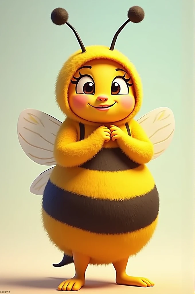 A guy wearing a cartoon bee costume