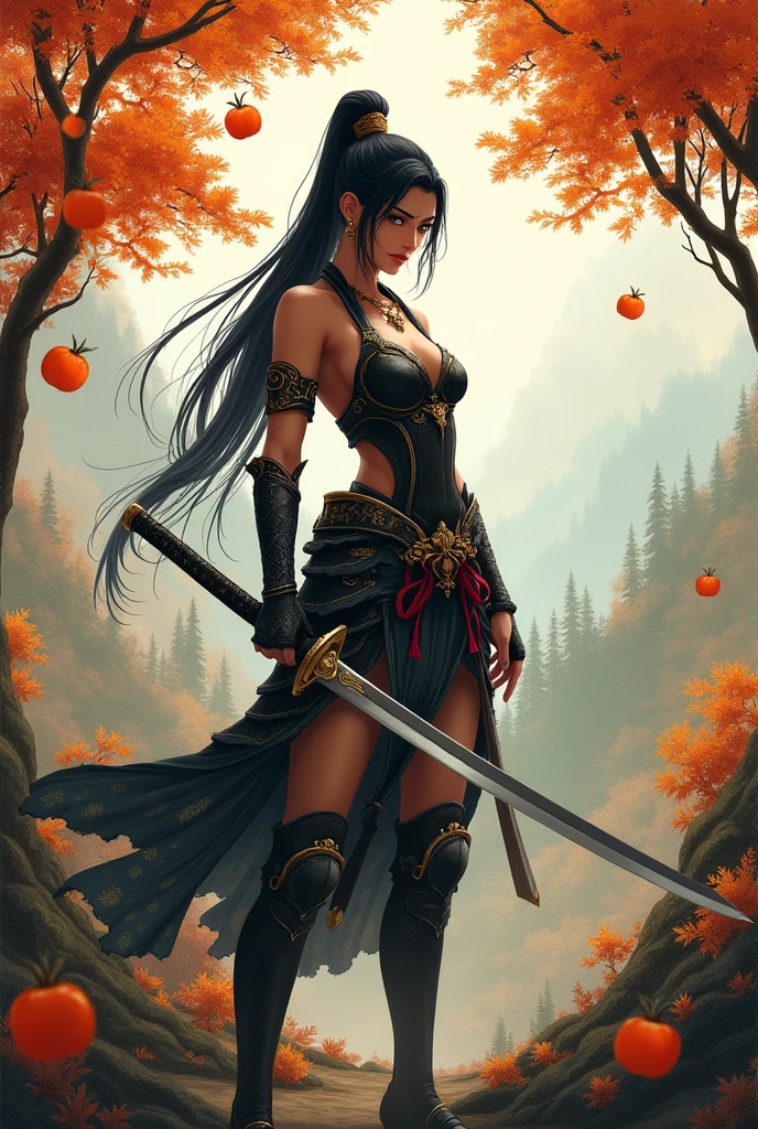 chest, 　warrior　sword　Japanese women　persimmon　sexy　





