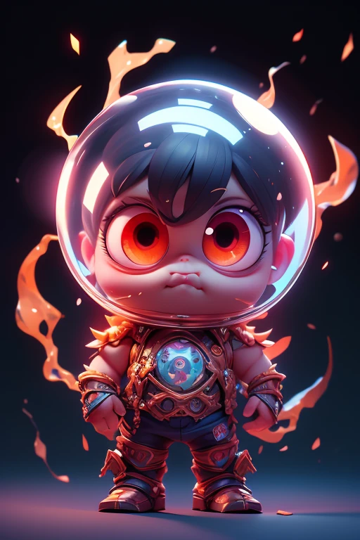 Create a monster image, a small, big-headed, baby monster.. The body is transparent and can be seen through. The image is sharp and detailed., with beautiful colors.. With arms, leg, eyes, mouth, พื้นหลังสีlegว