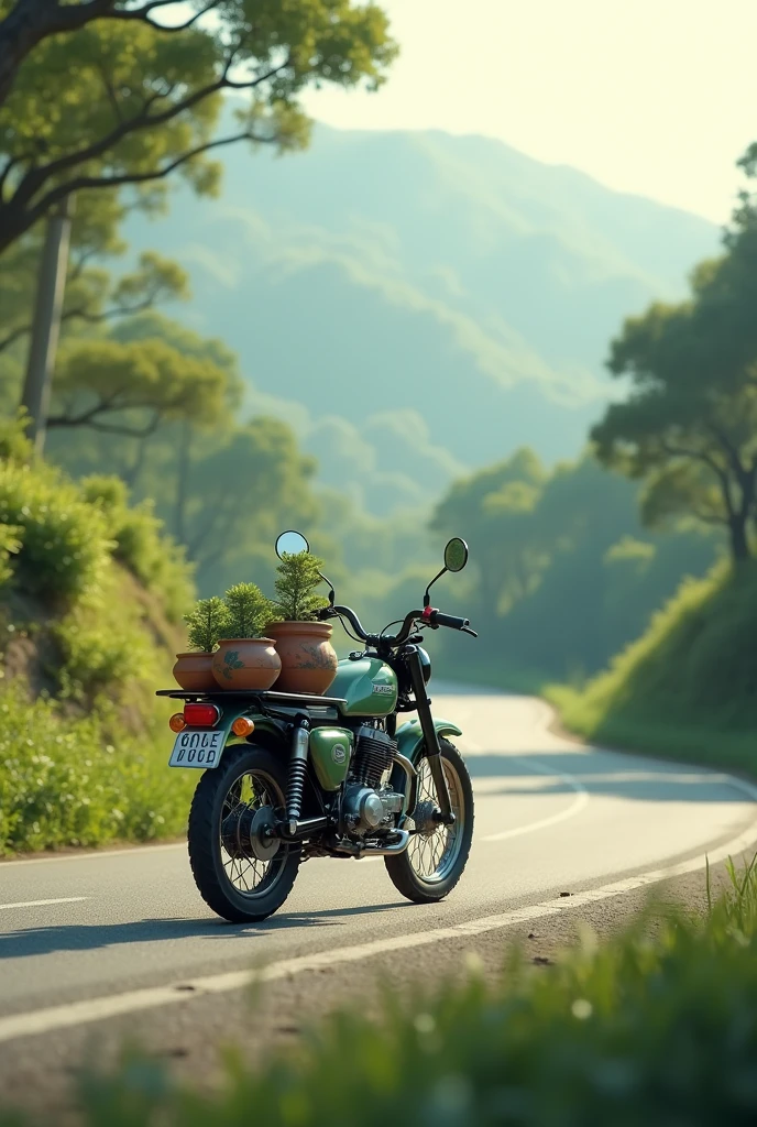 Cub motorbike carrying bonsai pots