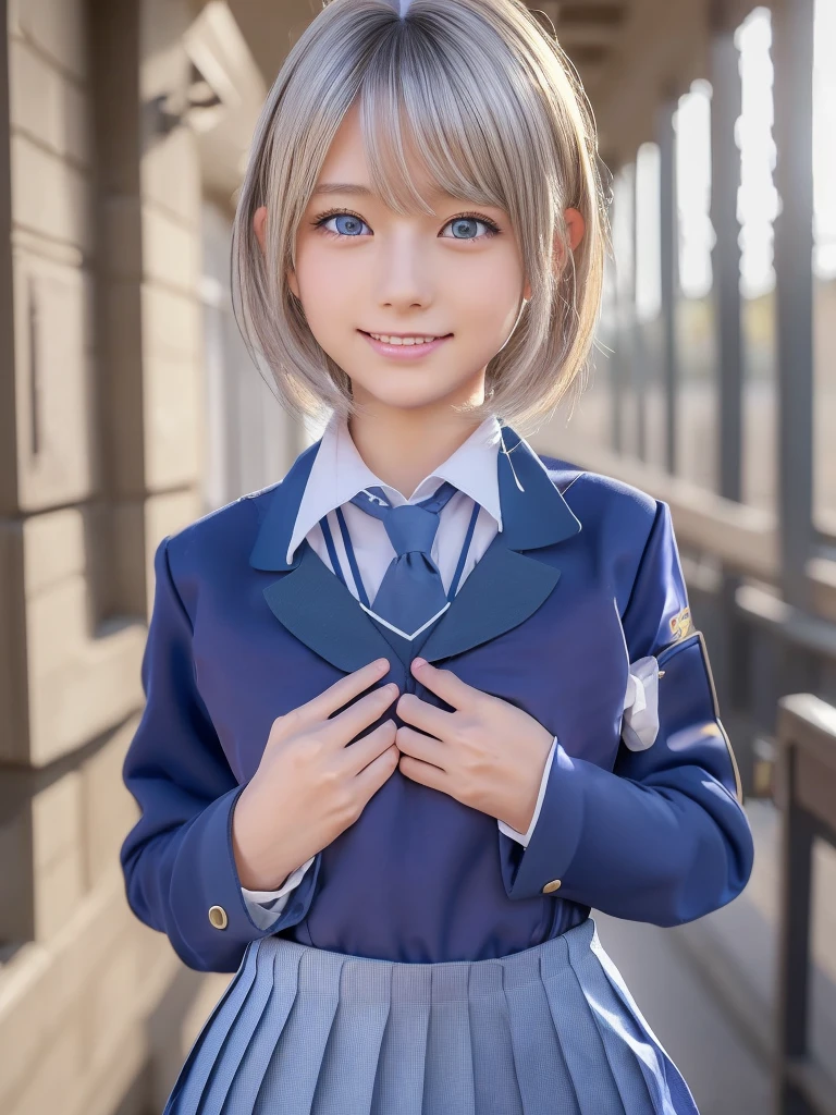 Browsing Caution,Correct human anatomy,Photorealistic One Girl,(Very detailedかわいい顔:1.5),Short Hair,Natural platinum silver hair,Bright big blue eyes,Droopy eyes,Balanced Eyes,smile,Nordic beauty,Perfect Boobs:2.0,Perfect Vagina,high quality,最high quality,8k,Ultra-realistic,Very detailed,High resolution,High resolution修正,Masterpiece,(School uniforms:2.0),(Sexual climax:1.5)