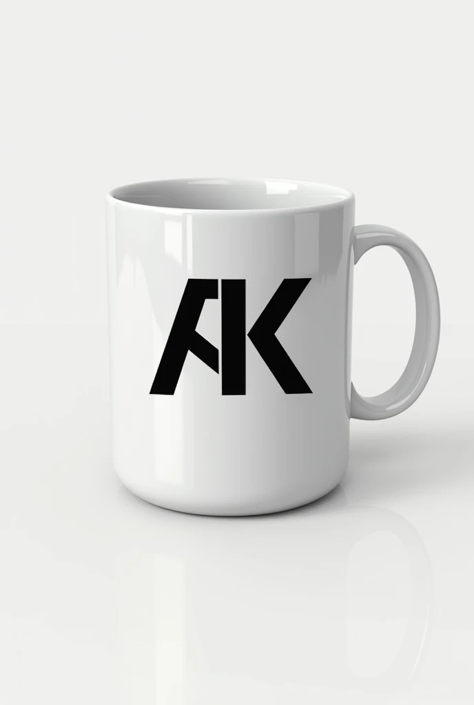 Ak logo in a white mug
