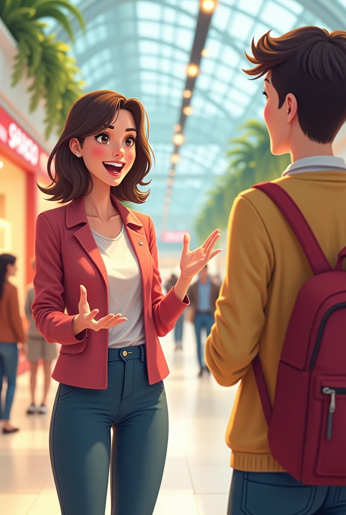 Saleslady girl talking 2d
The background is mall