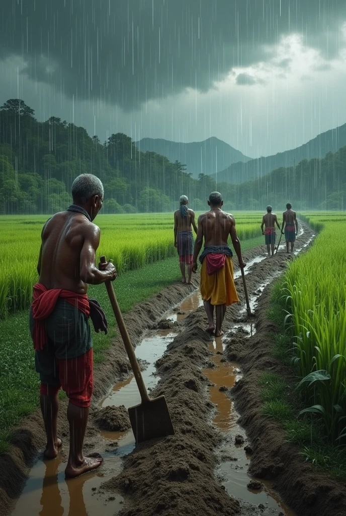 Mgnrega workers working during rainfall