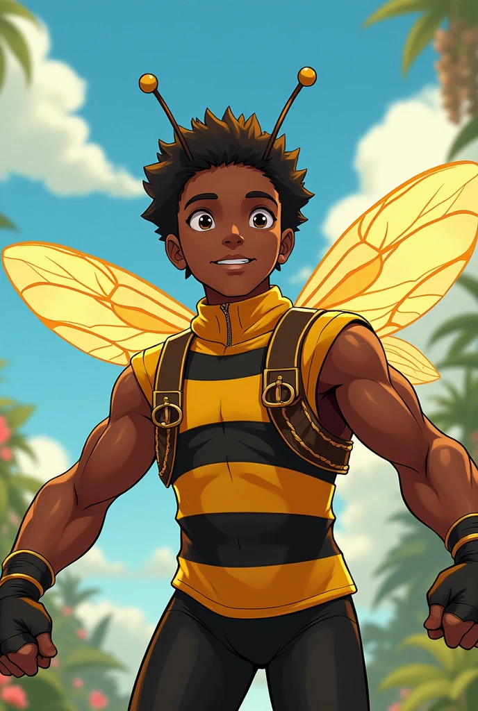 A black man wearing a bee costume in anime babe mode